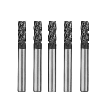 3/8" Carbide Square End Mill, HRC 45 Deg Single End 4 Flute AlTiN Coating Mill Bits 5, 3/8