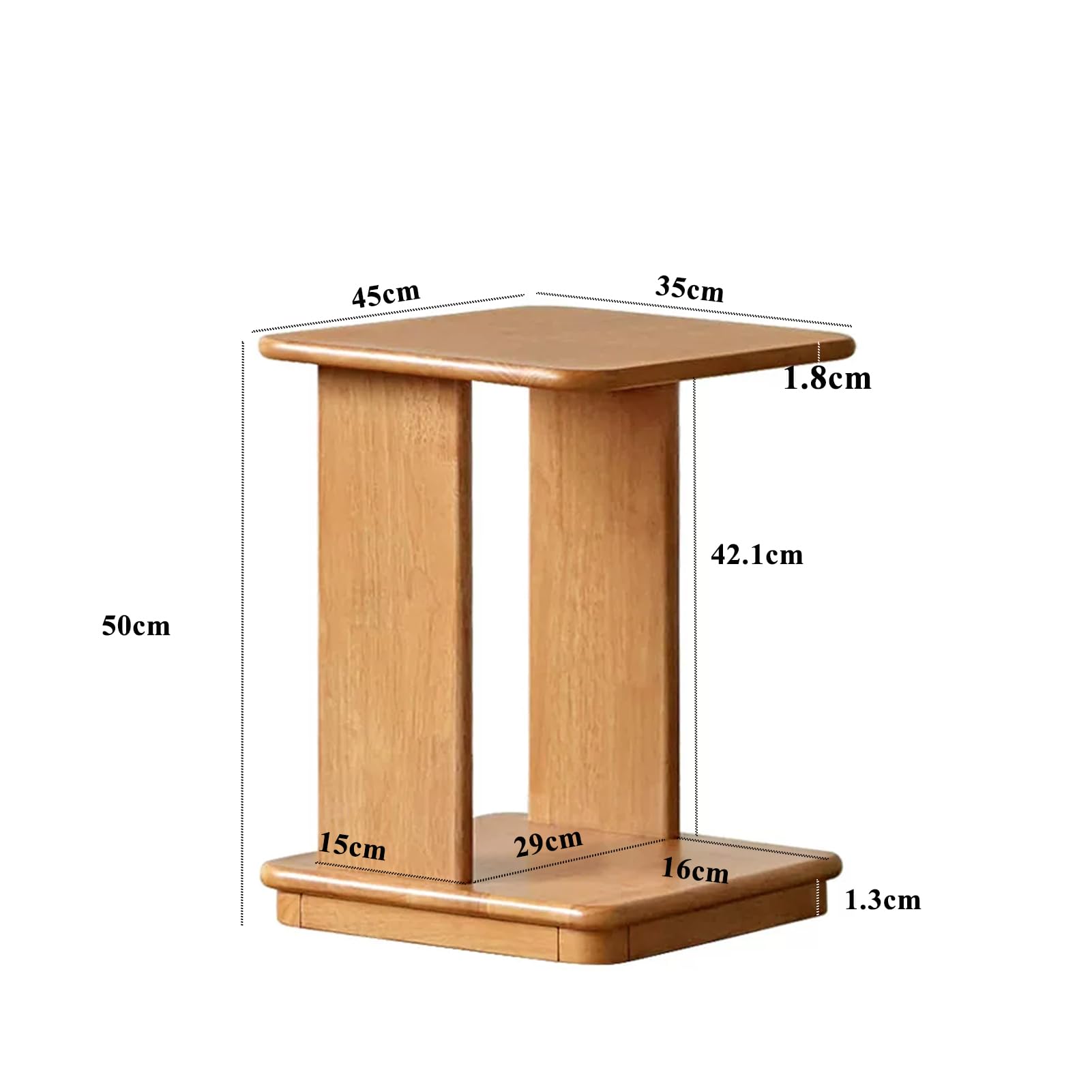 Mesita Auxiliar en Forma de C de Madera Maciza con Ruedas y Dos Niveles | Mesa de Centro Pequeña Móvil para Salón, Sofá o Sillón | Fácil de Mover y Ahorra Espacio | 35x45x50 cm (Color natural)