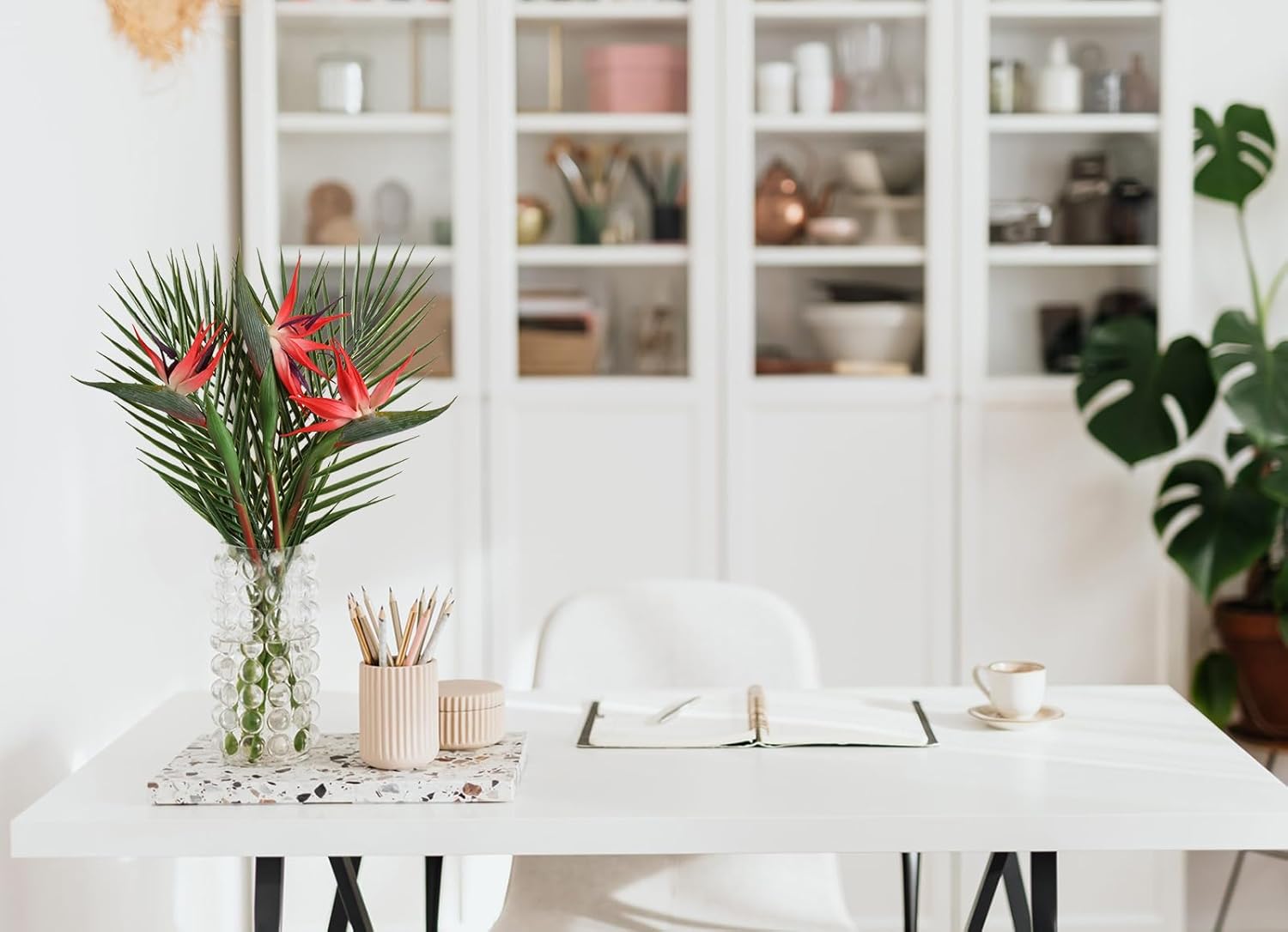 Bird of Paradise Artificial Plant Combo Palm Leaves,Faux Bird of Paradise Plant with Artificial Palm Leaves for Wedding Garden Office Home Indoor and Outdoor Decor(Red) - Image 7