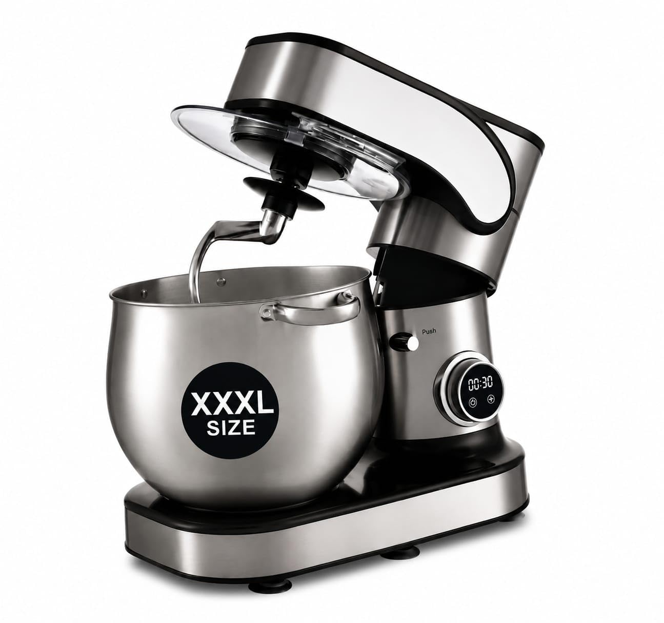 Amasadora Planetaria 2000W con Bol Acero Inoxidable 12L XXXL | 12 Velocidades, Pantalla LED Táctil, Cabezal Abatible, 3 Accesorios Incluidos, 6 Patas Antideslizantes