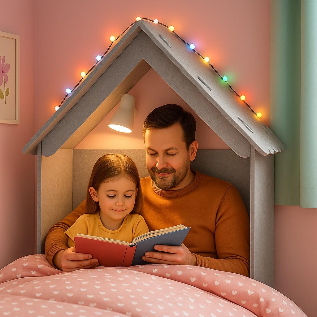 SILUK Filz Hausbaldachin für 90 cm Kinderbett – Stabiler Bettaufsatz mit Rausfallschutz, Spielhaus & Kuschelecke für Zuhause und Garten, Grau Made EU!