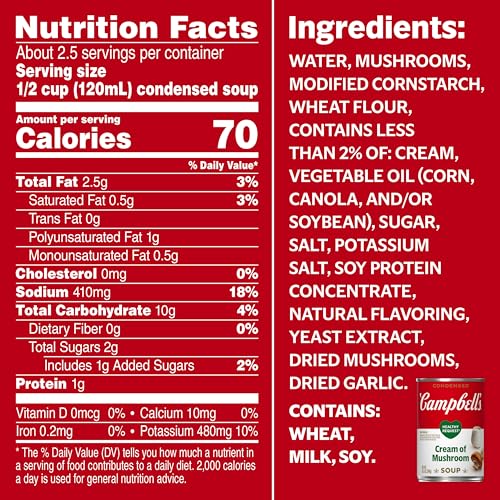 Image of Campbell's Condensed Healthy Request Cream of Mushroom Soup, 10.5 Ounce Can (Pack of 4)