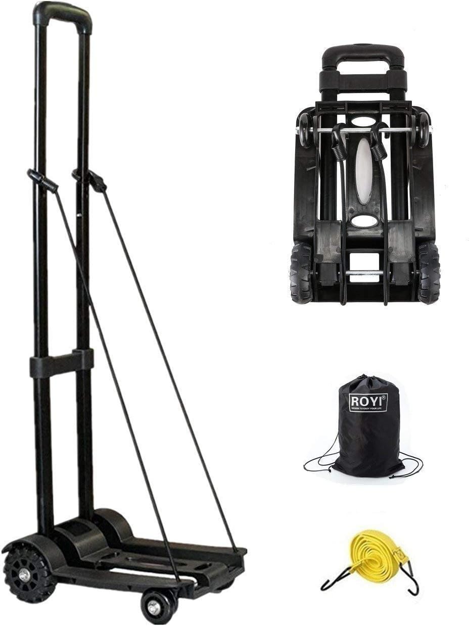 Folding Hand Truck with Strong Load Capacity Hold Up Luggage Shopping Trolley Carts with Extendable Handle Flexible Bungee for Moving Heavy Items