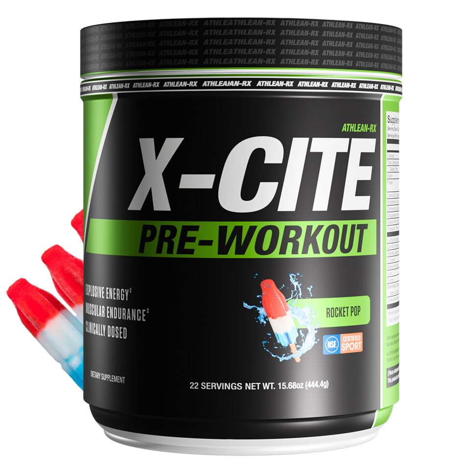 Image of X-CITE Pre-Workout by ATHLEAN-X - Enhanced Formula with Beta-Alanine, Creatine & Caffeine for Ultimate Energy, Endurance, Focus & Muscle Pump, NSF Certified for Sports (Rocket Pop)