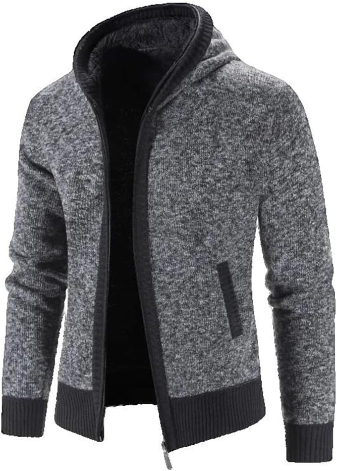 Group Autumn Winter Men' Zipper Cardigan Long Sleeves Sweaters Casual Solid Hooded Sweater
