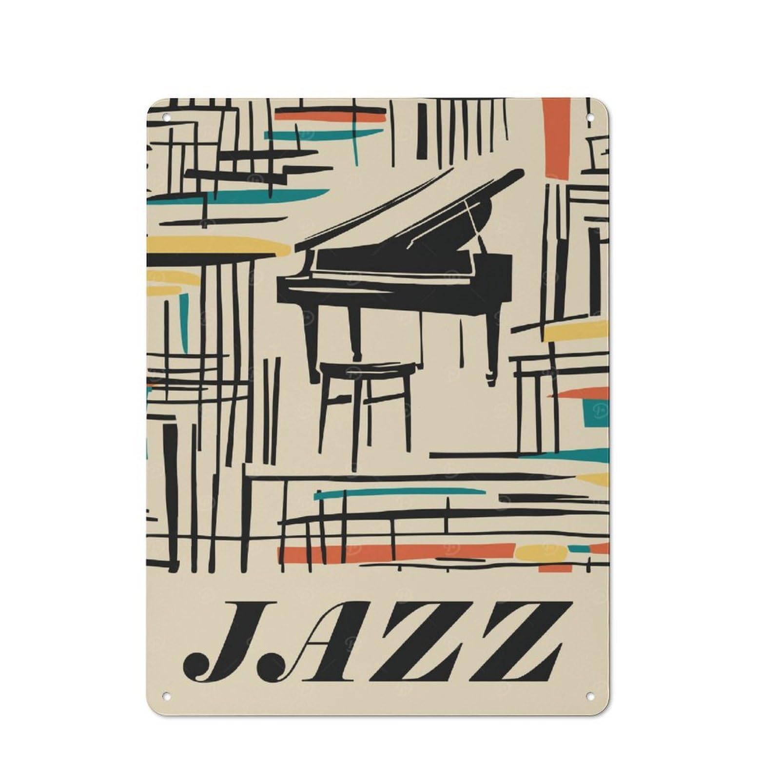 Junmoney Style-12 Retro Jazz Piano Vintage Metal Plaque 40X30cm For Living Room Wall, Suited To Living Room Decor Lovers