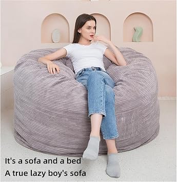Bean Bag Chairs for Teens Adults, Stuffed Animal Storage Bean Bag Chair Cover, Corduroy Fabric Full Texture Rounded Plump, Lazy Beanbag (No Filler),Blue,3XL
