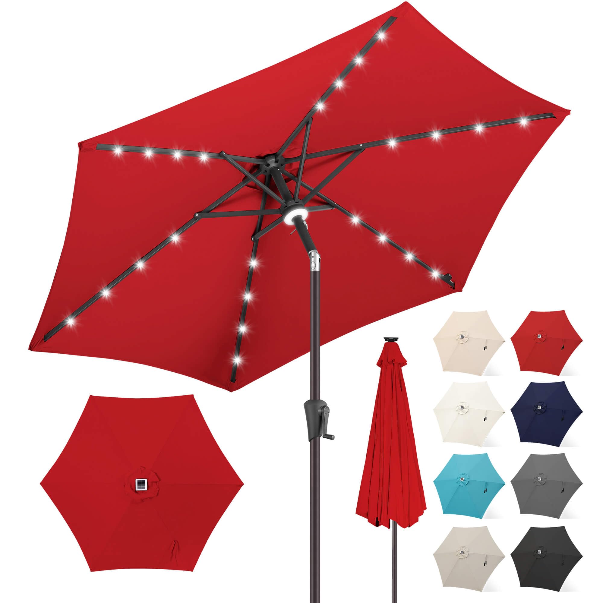 FLAME&SHADE 7.5 FT Solar Light Patio Umbrella