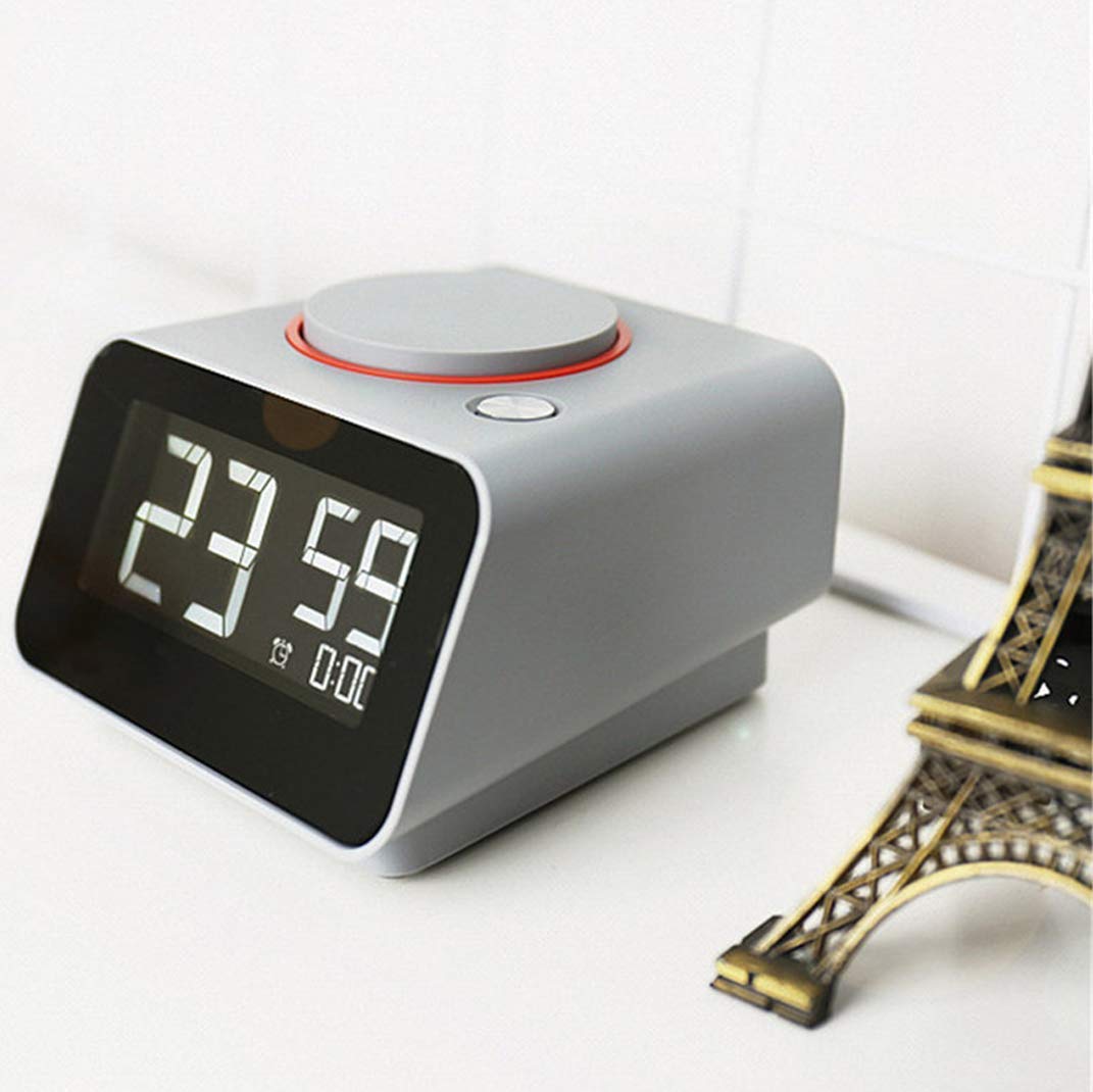 Reloj despertador electrónico inteligente con pantalla grande Lcd, función de carga USB dual Ajuste de brillo Snooze Reloj despertador digital Reloj de mesa Reloj LED portátil, verde (negro) (gris)