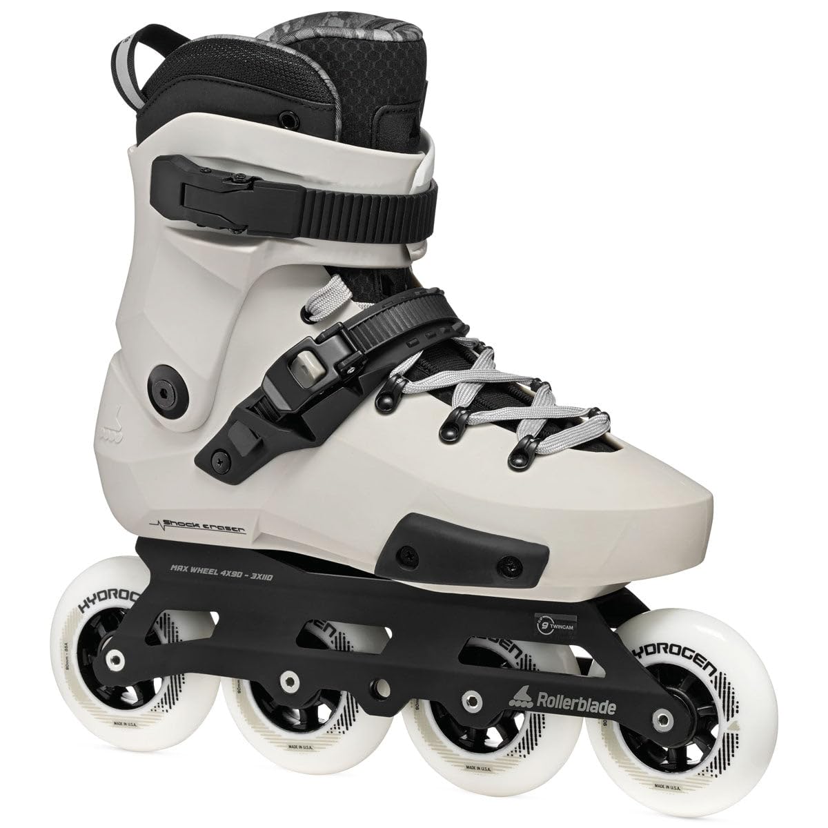 Rollerblade Patines Freeskate Urbanos Twister 90R 4x90mm Rocker Carcasa Rígida Guía Aluminio White Smoke Blanco Negro 43-44