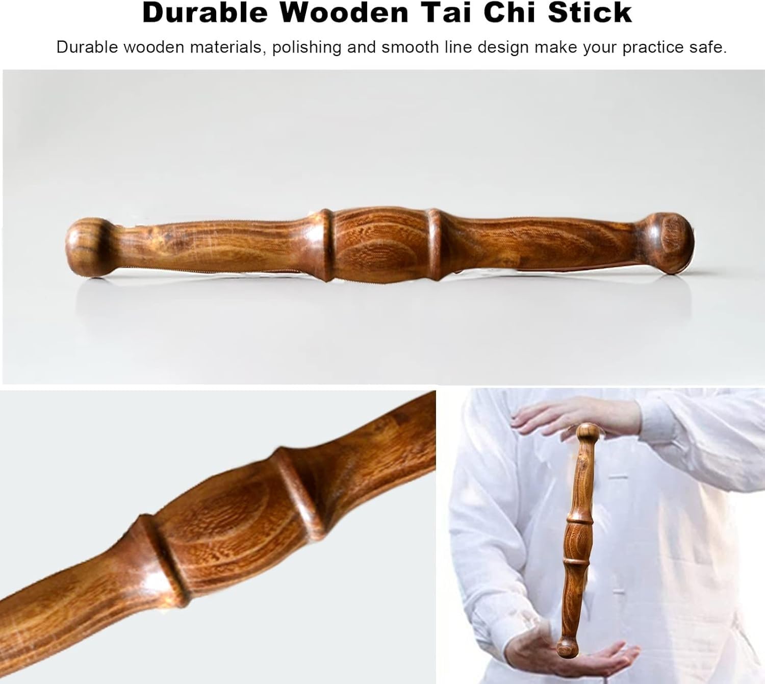 Drewniany kij Tai Chi, linijka Tai Chi, polerowany kij Tai Chi linijka do postawy, sztuki walki dla seniorów zdrowie Bang Stick do ćwiczeń w ogrodzie, drewniane linijki Qigong powolne artykuły sportow
