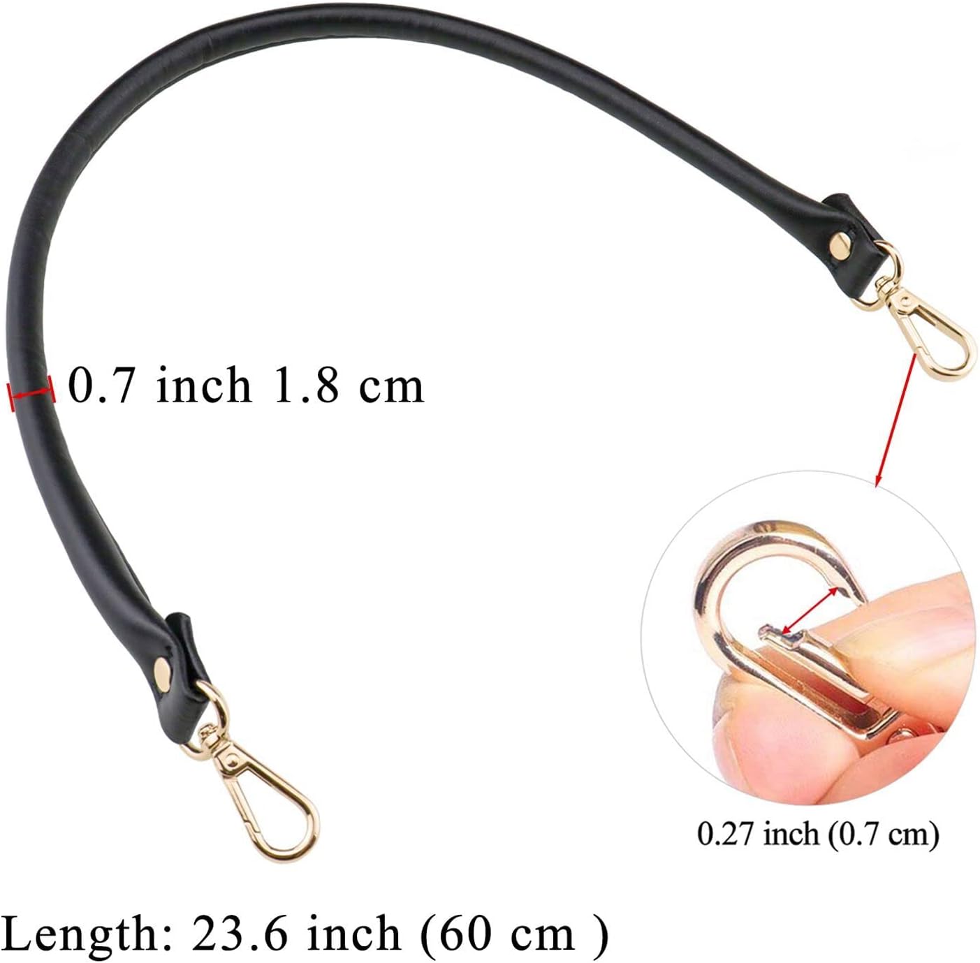 BEAULEGAN Purse Leather Handles Replacement 2 Pcs for Handbag, 23.6 Inch, Black Silver - Image 2