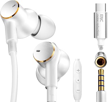 Wired Call Noise Cancelling Earbuds Dynamic & Balanced -Deep Bass Earphones | Rich Bass,Four-speaker Balanced Armature Super Bass Mids Highs Wired In Ear Headphones with Call Mic Noise ReductionWhite