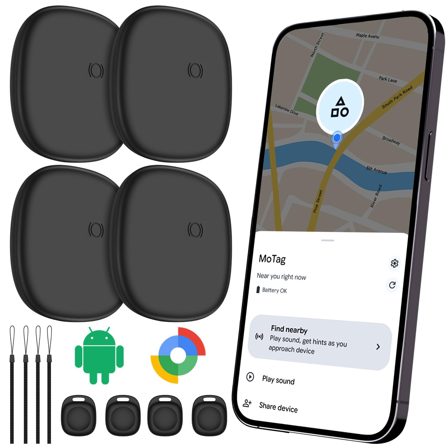 Localizador de llaves Android para Google's Find Hub (4 unidades)