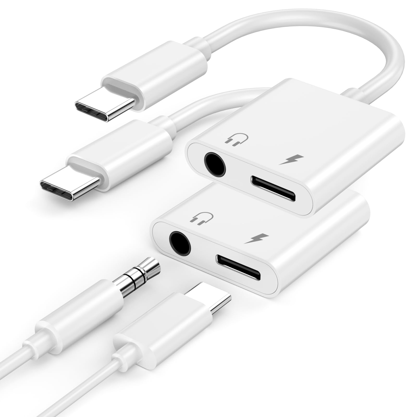 Photo 1 of [Apple MFi Certified] iPhone 17 16 15 Headphone Adapter, 2 Pack USB Type C to 3.5mm Headphone Jack Aux Audio and Charger Adapter Splitter Dongle for iPhone 17/17 Pro/17 Pro Max/Air/16/15/16 15 Pro Max