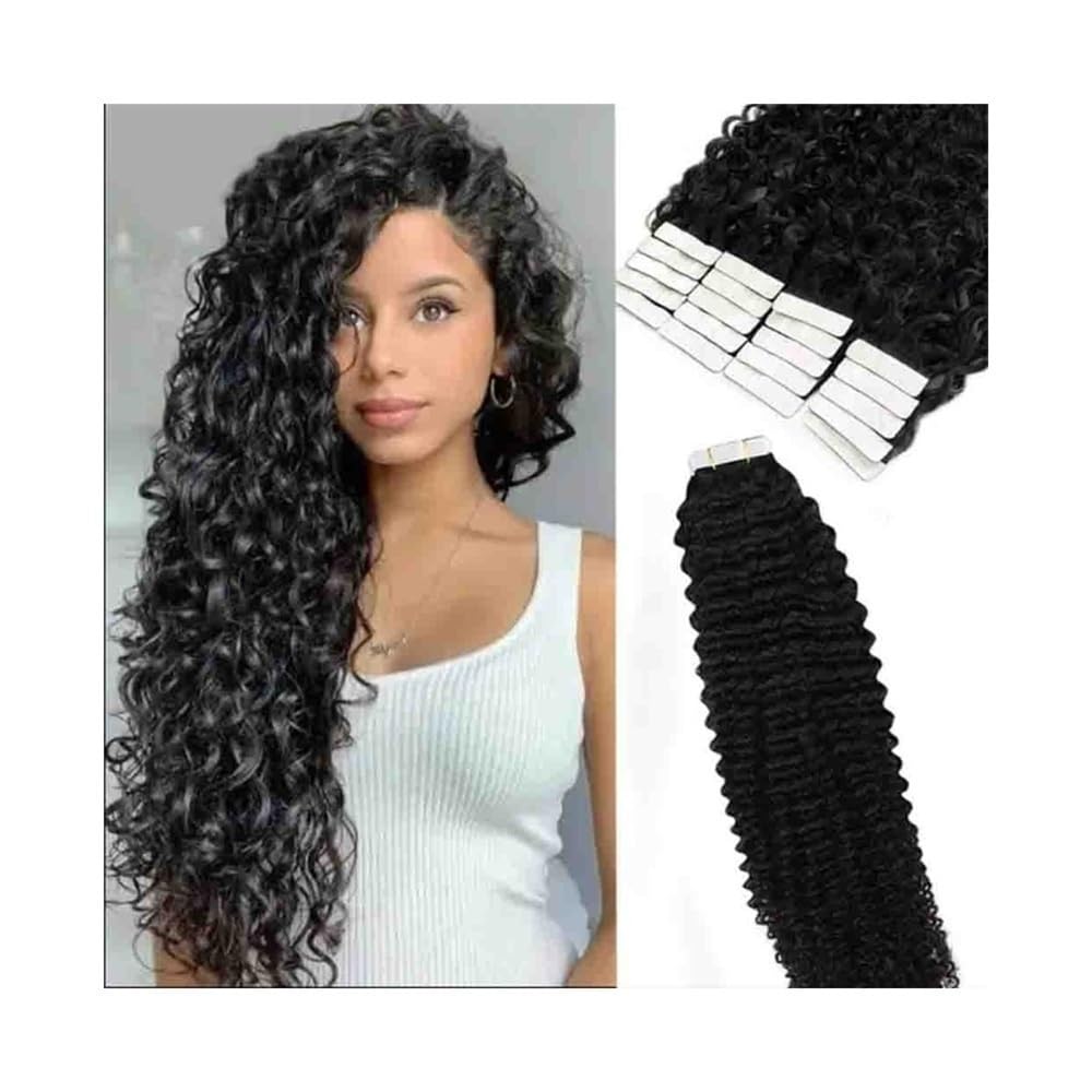Przedłużanie włosów Opaska do włosów Deep Wave z kręconymi włosami ludzkimi, 16"-26", niewidoczna opaska do włosów, sztuczne peruki, 50 g, 20 szt.(18 inch)
