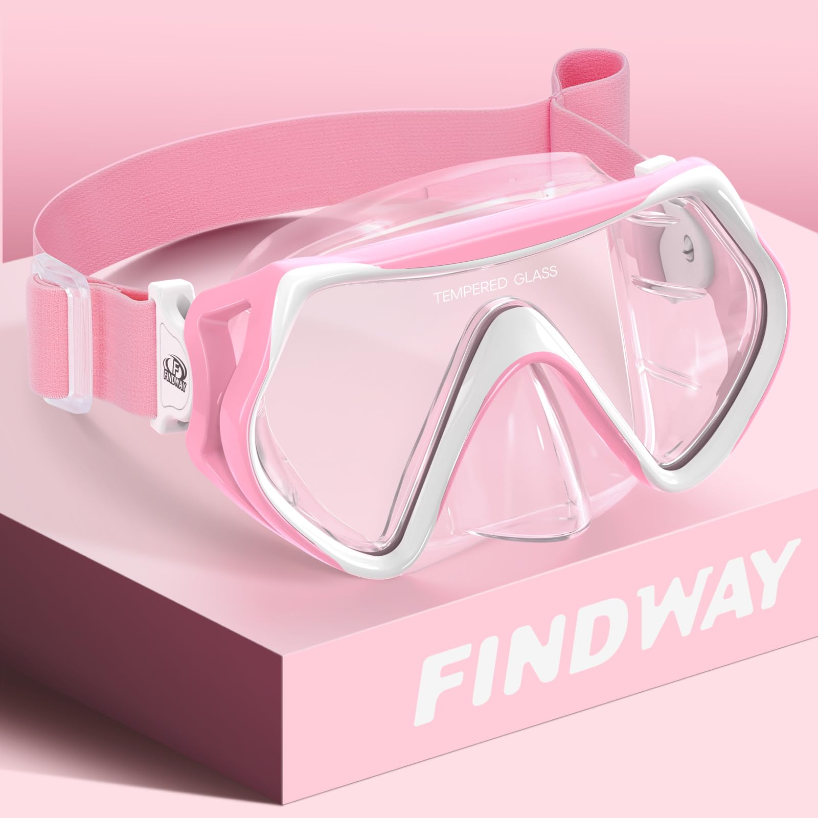 Findway Diving Mask with Elastic Fabric Strap, Snorkel Mask Adults with Nose Cover for Mens and Womens, Swimming Goggles with 180° Panoramic HD Tempered Glass Anti-fog Snorkelling Mask No Leak