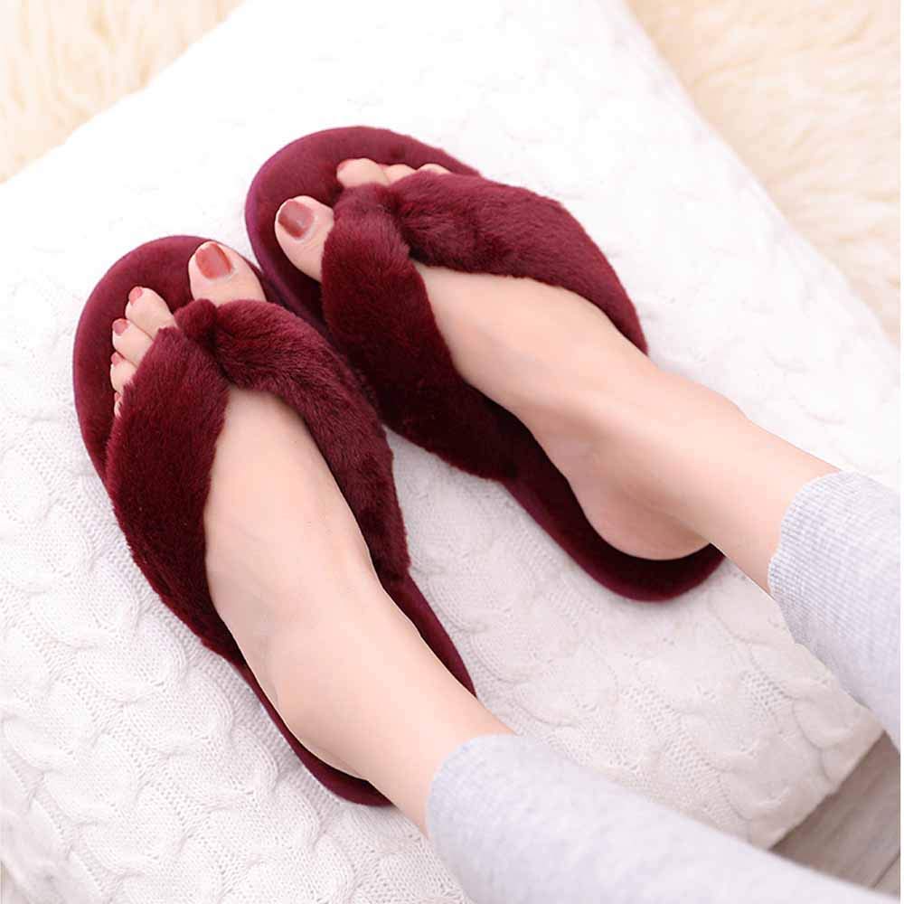 RXZCHH Rosa Flauschige Hausschuhe Damen, Slides Winter Flip Flops Warme Bequeme Flauschige Hausschuhe Lady House Weiche Schuhe Flache Schuhe für Indoor Outdoor Flache Sandalen Damen