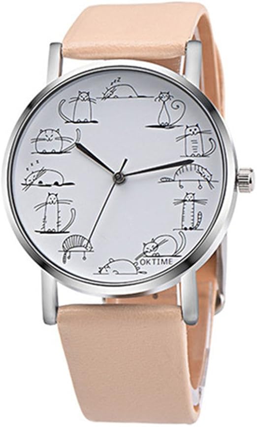 Amazon Abbyfrank 腕時計 女性 人気 安い シンプル おしゃれ ブランド 革 バンド 時計 可愛い ネコ 3bar 日常生活用防水 レディース 贈り物 ベージュ 腕時計 腕時計 通販