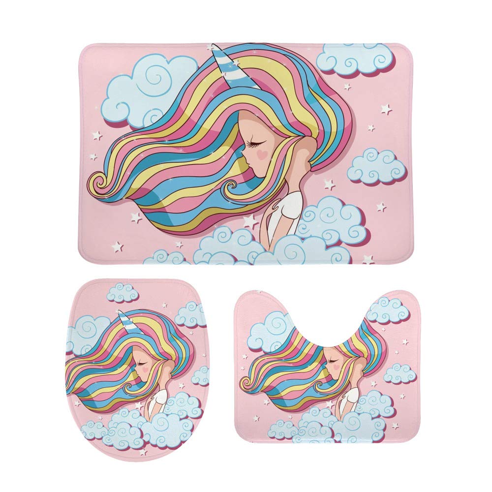 Tapis de bain velours corail au motif licorne pour un espace bien-être tendre