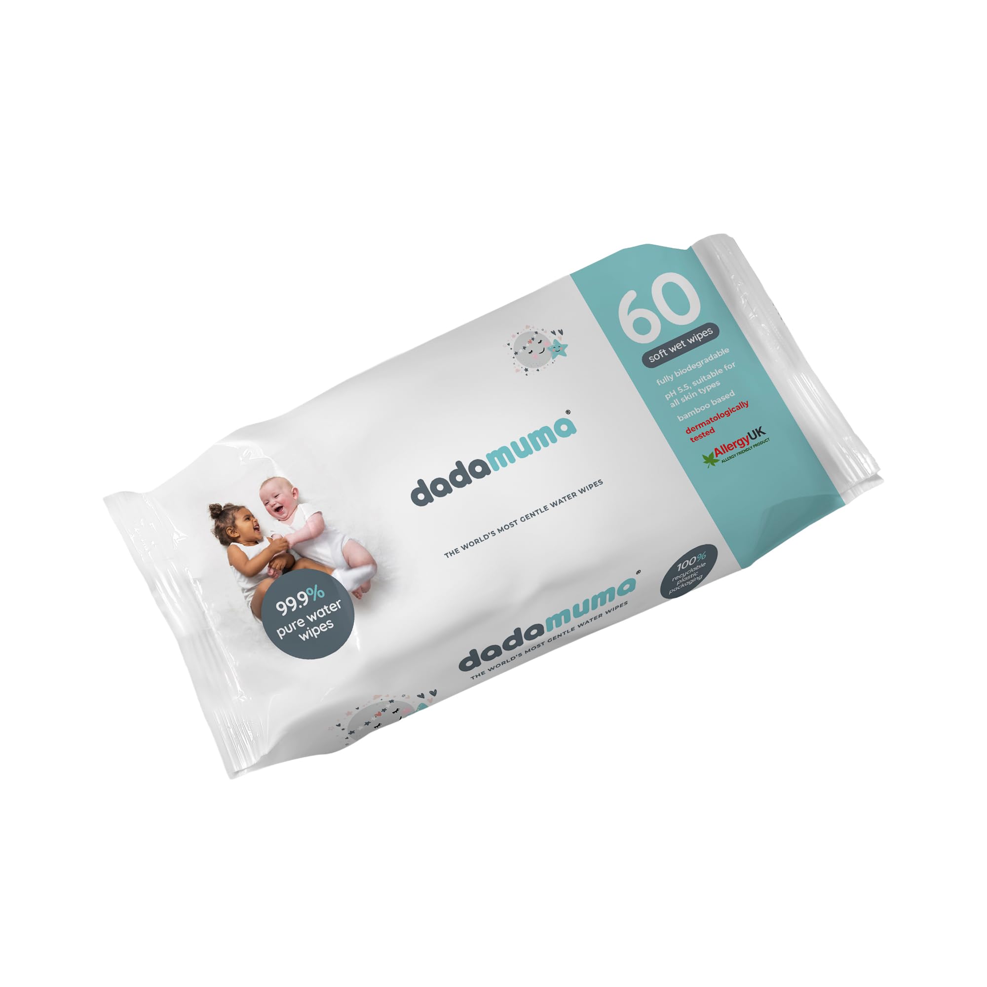 99.9% Pure Water Baby Wipes (60 Wipes), Gentle with Newborn Skin, Natural Ingredients, Allergy UK Approved, Plastic-Free, Biodegradable, Eco-Friendly