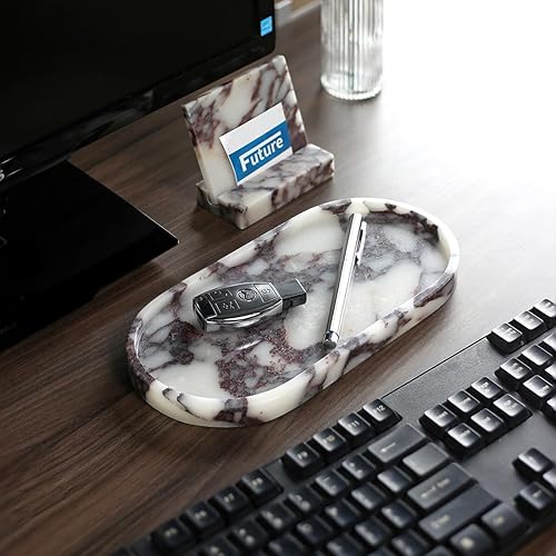 Miniatura 9 de Organizador de bandeja de toalla de mano pequeña de mármol de Calaccata Viola 100% natural, soporte de baño de maquillaje