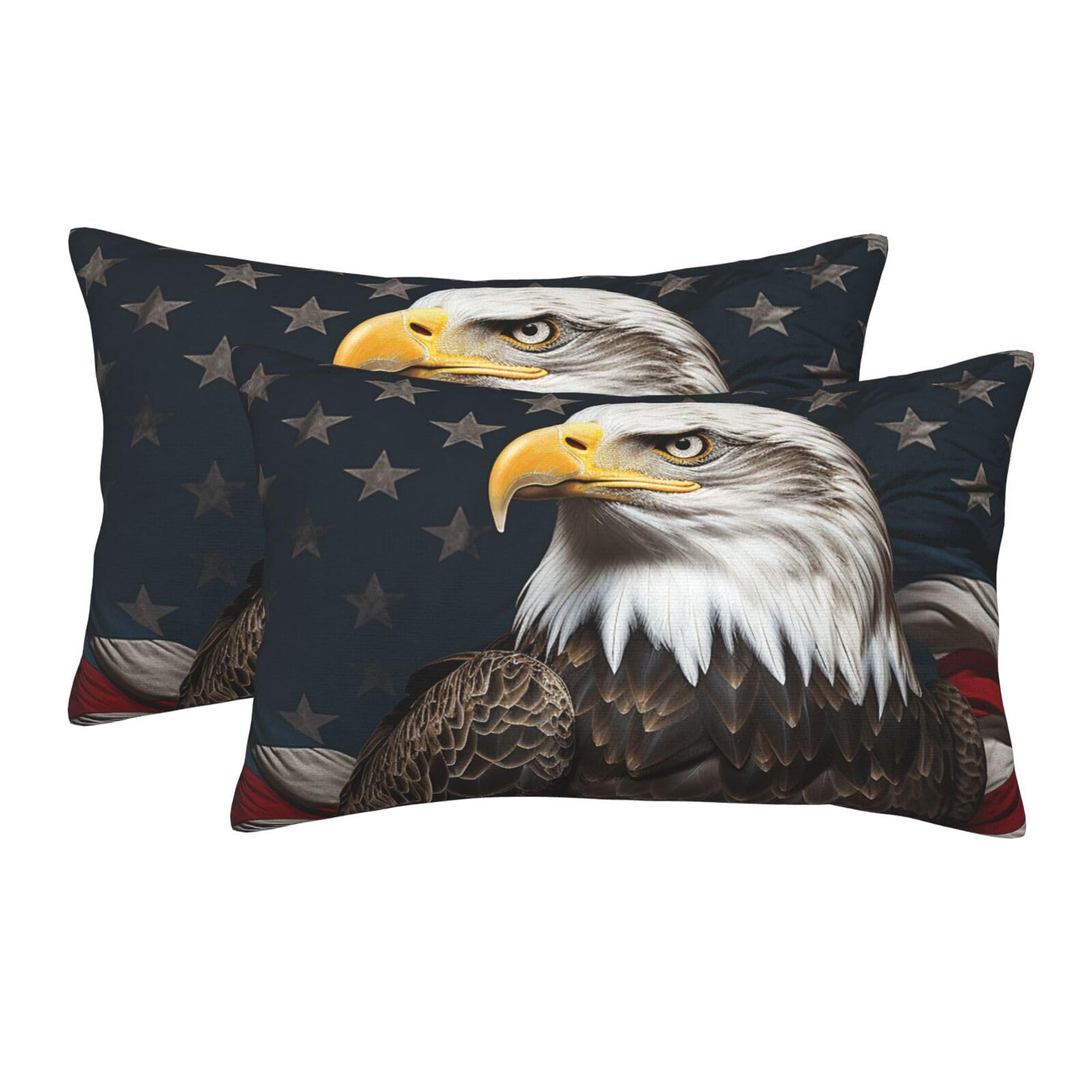 2 Pack Standard Size Pillow Cases for Hair and Skin Soft Breathable Pillow Case Covers with Hidden Zipper American Bald Eagle Sitting on Flag Ribbon Pillowcase 16"x24" Pillow Cover for Sleeping Gift