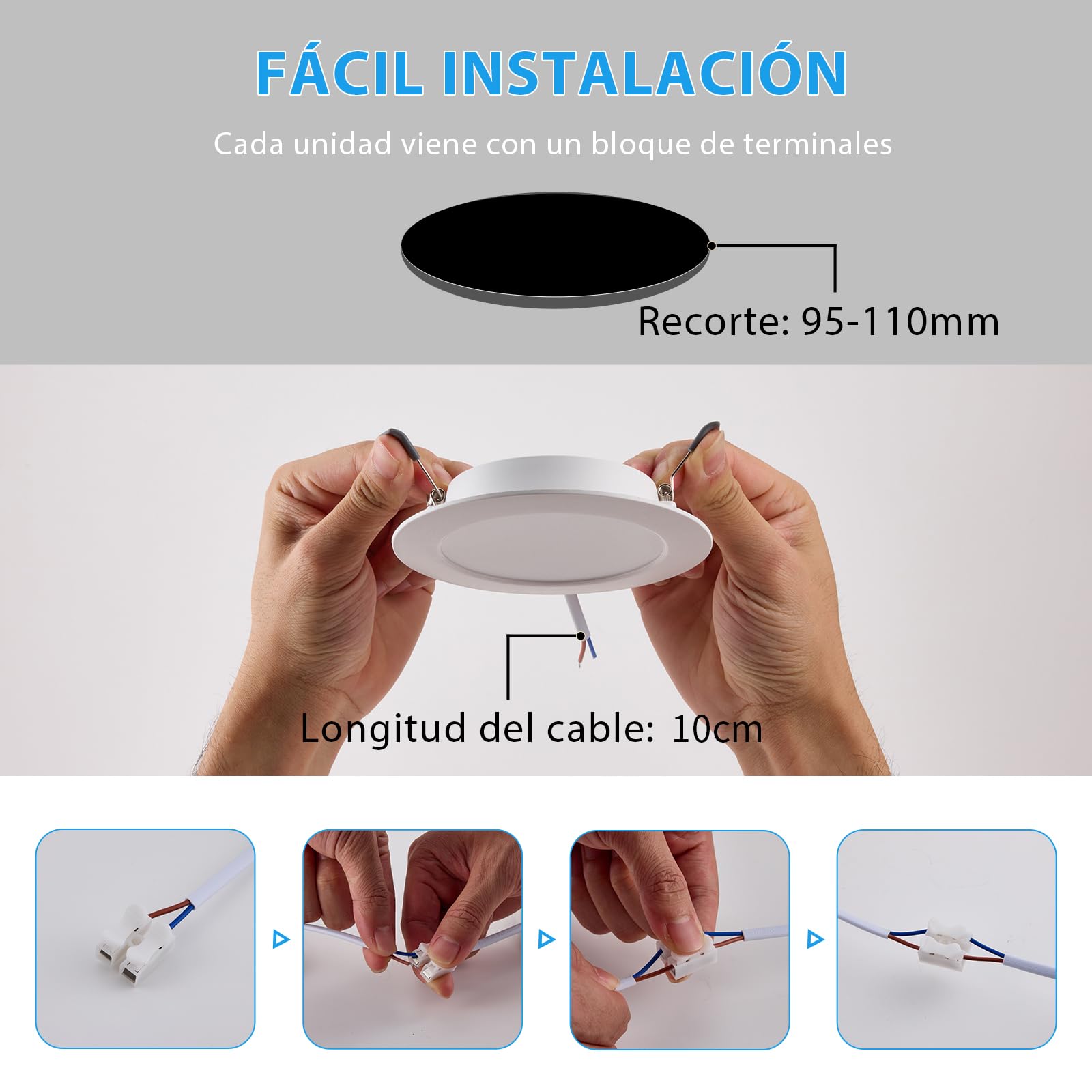 Lote de 20 focos LED empotrables (7 W, foco de baño, IP44, blanco cálido, blanco neutro/blanco frío, 3000 K, 4000 K/6000 K, focos LED de techo para cocina salón, agujeros Ø95-110 mm