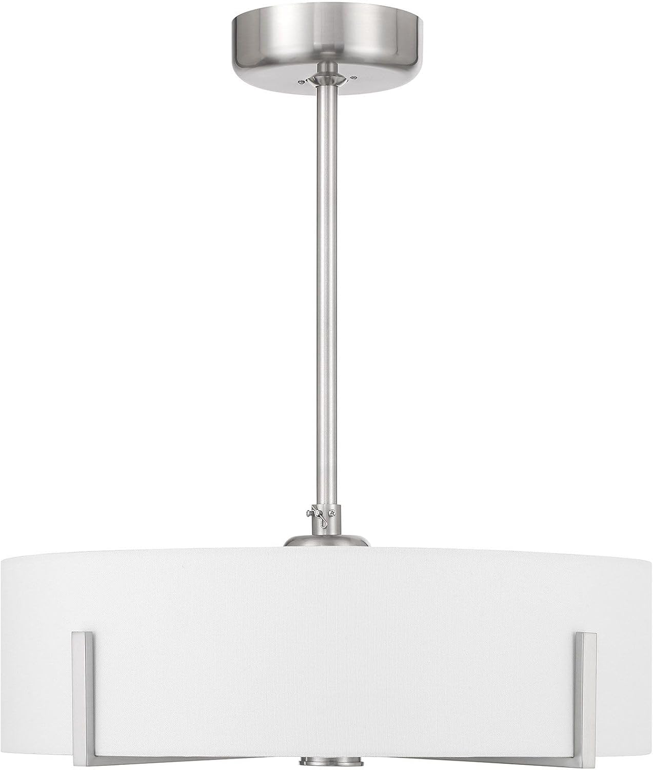 Savoy House 26-FD-775-SN Mansell Fandelier White Fabric Drum Chandelier Ceiling Fan with Light and Remote, 4-Light 24 Total Watts, 10" H x 26" W, Satin Nickel