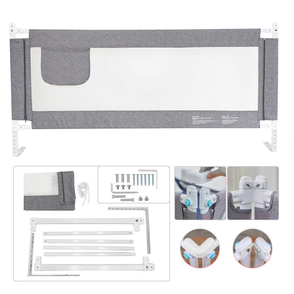 ZAHNHASE Barriera Letto Bambini Viaggio Guardrail sicurezza/protezione removibile per letto bambino - 180cm,Grigio,1pc