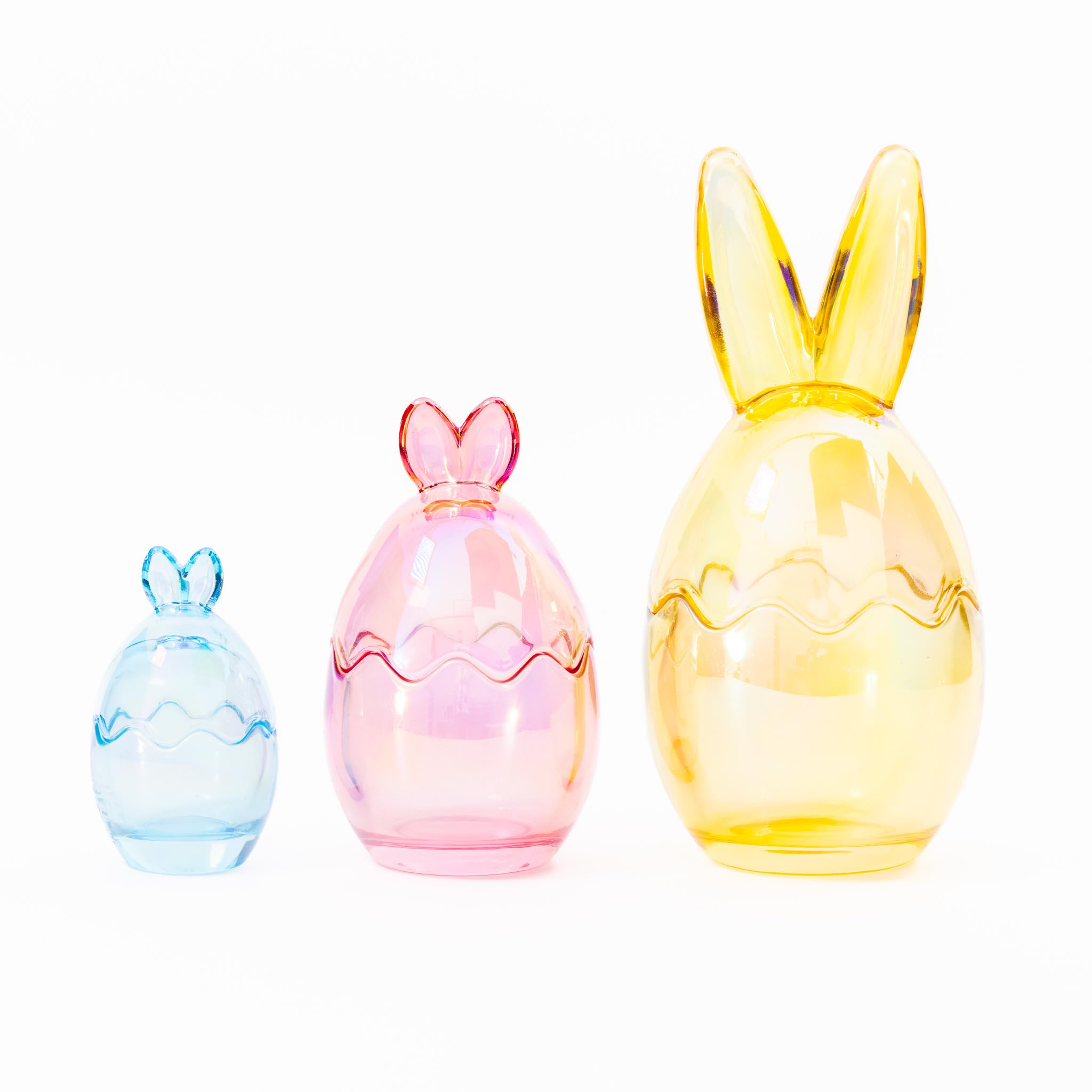 Evelay Colourful Easter Egg Glass Jars With Bunny Ears - Set Of 3 Multicolour Mini Decorative Jars - Reusable Spring Home & Table Decoration Container (Colourful)