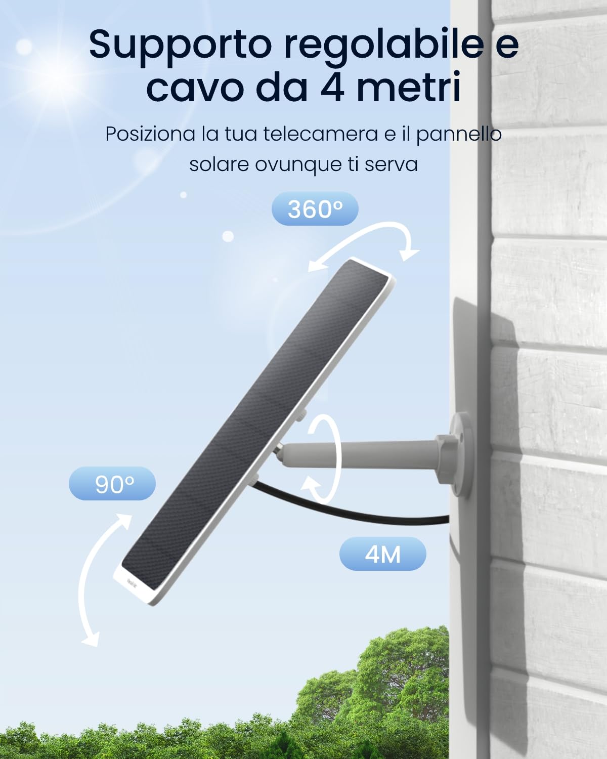 Reolink Pannello Solare da 12W per Telecamera di Sicurezza Wireless da Esterno, con Cavo da 4 Metri e Staffa Regolabile a 360°, Colore Bianco, Resistente alle Intemperie IP65