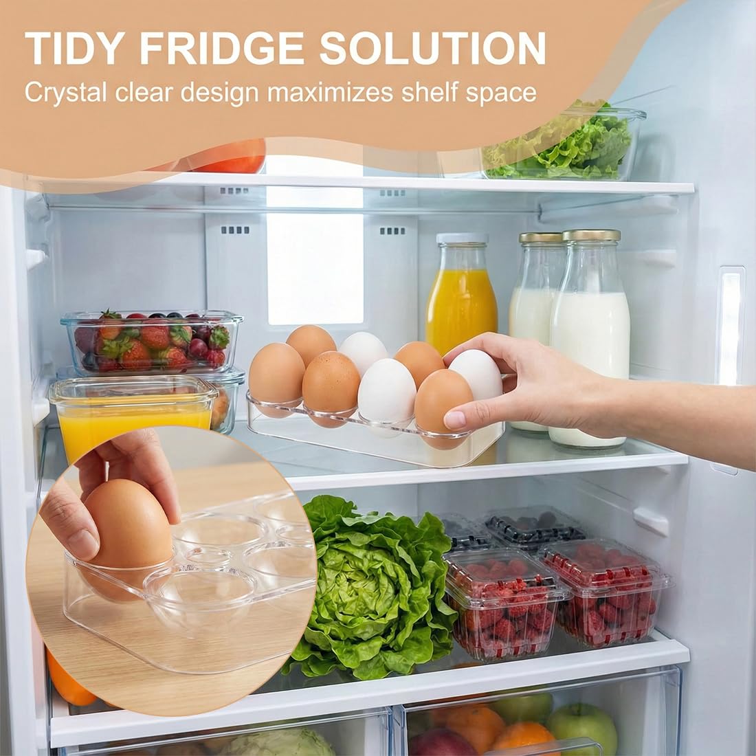 Porta Uova da Frigo, 8-Griglie Contenitore per Uova per Frigorifero, Portauova Frigorifero, Organizzatore per Uova in Plastica per Frigorifero, Vassoio Per Uova in Frigorifero o Sul Piano Di Lavoro - 4