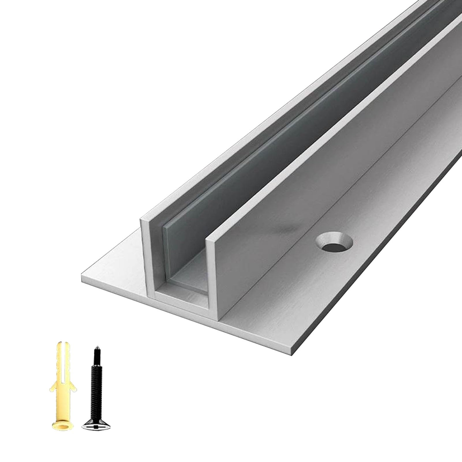 Perfil Aluminio Guía de Canal de Vidrio con Almohadilla de Silicona | Canaleta Metálica Resistente para Vidrio de Baño para Tabique Divisorio, Riel para Puerta De Ducha de 0,6 0,8 1 1,2 1,4 m