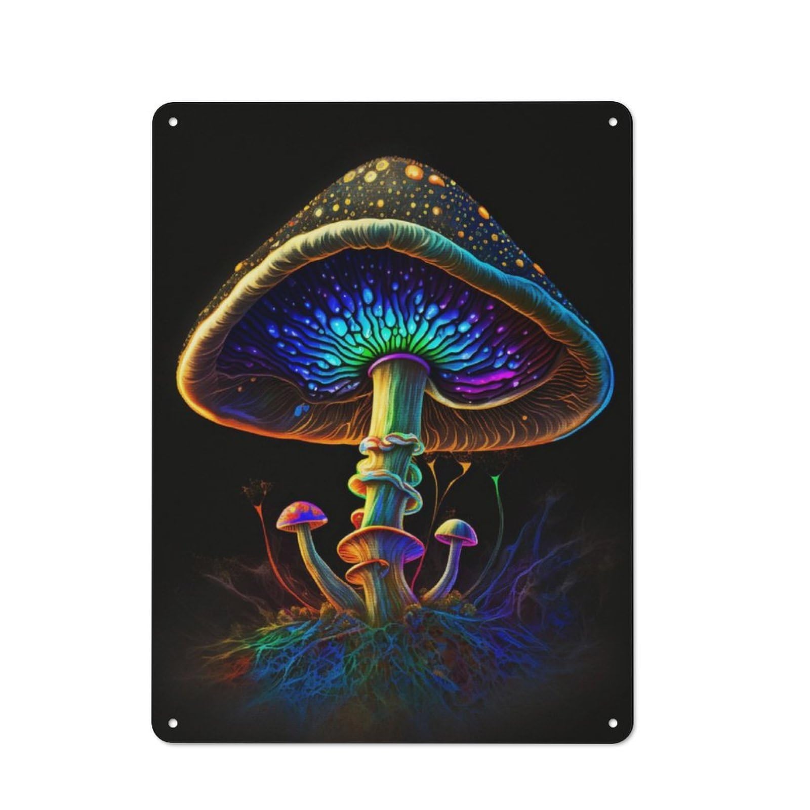 Decorative Tin Plaque with Paint Mushroom Design 40x30cm, Classic Novelty Wall Art for Flat, Dorm Room, Lounge Or Cafe