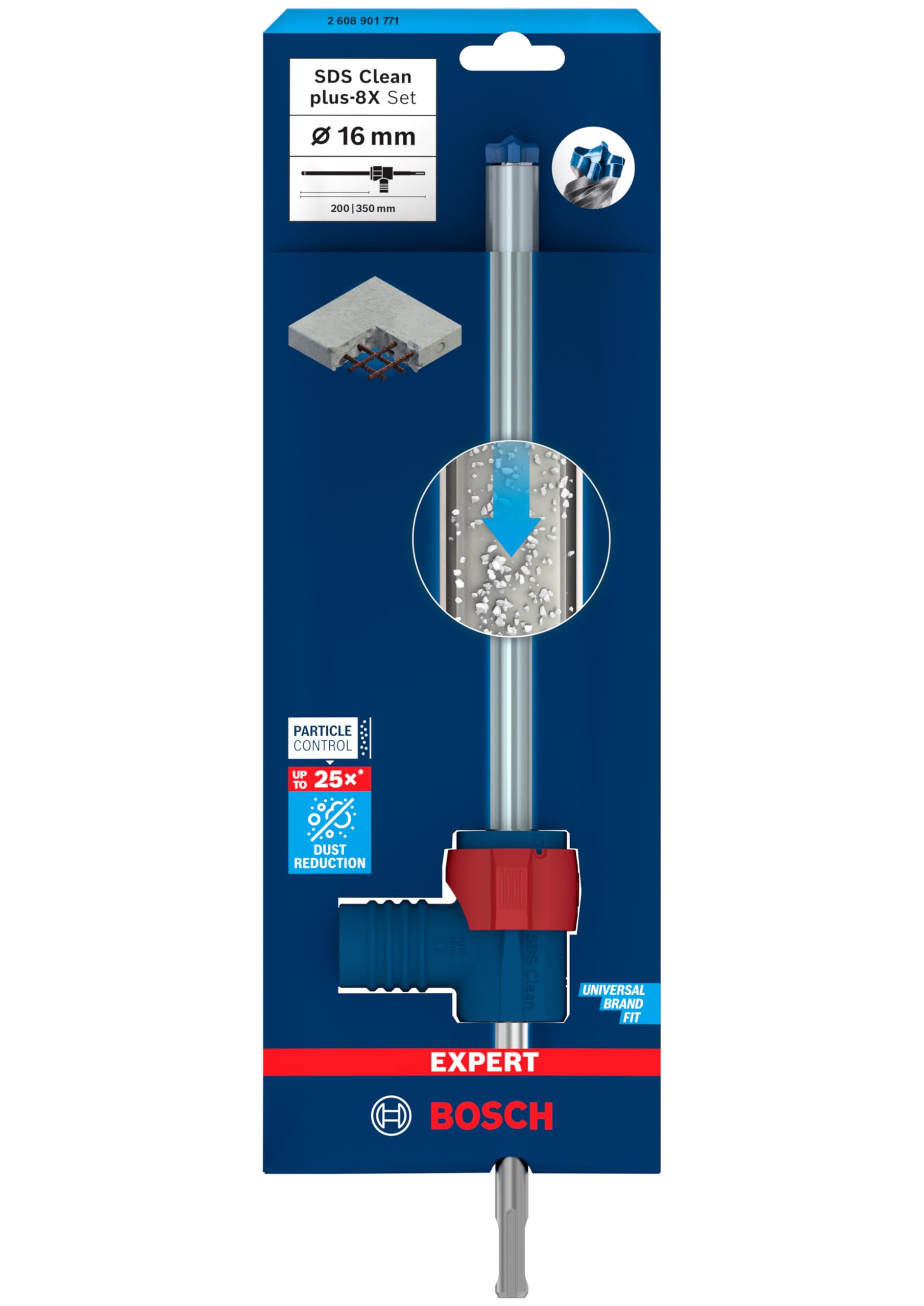 Bosch 1 x EXPERT SDS Clean plus-8X zestaw wierteł udarowych do kotwiczeń chemicznych (Ø 16,0 mm, profesjonalne akcesoria do młotowiertarki)