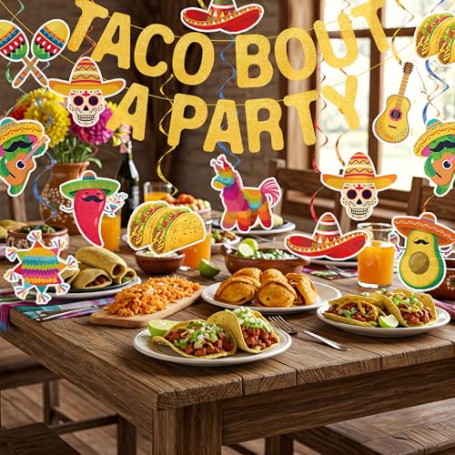 Image of Mexican Taco Bout a Party Decoration Taco Bout a Party Banner Mexican Fiesta Ceiling Hanging Swirls for Fiesta Birthday Cinco De Mayo Decoration