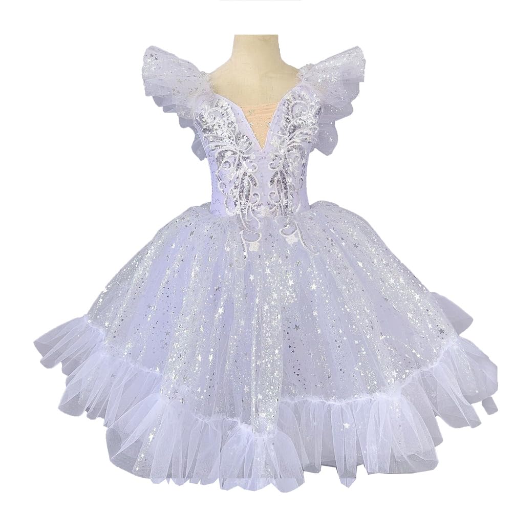 Vestido de Ballet Brillante para niña, Adornado con Lentejuelas de Estrella, presentaciones y competencias