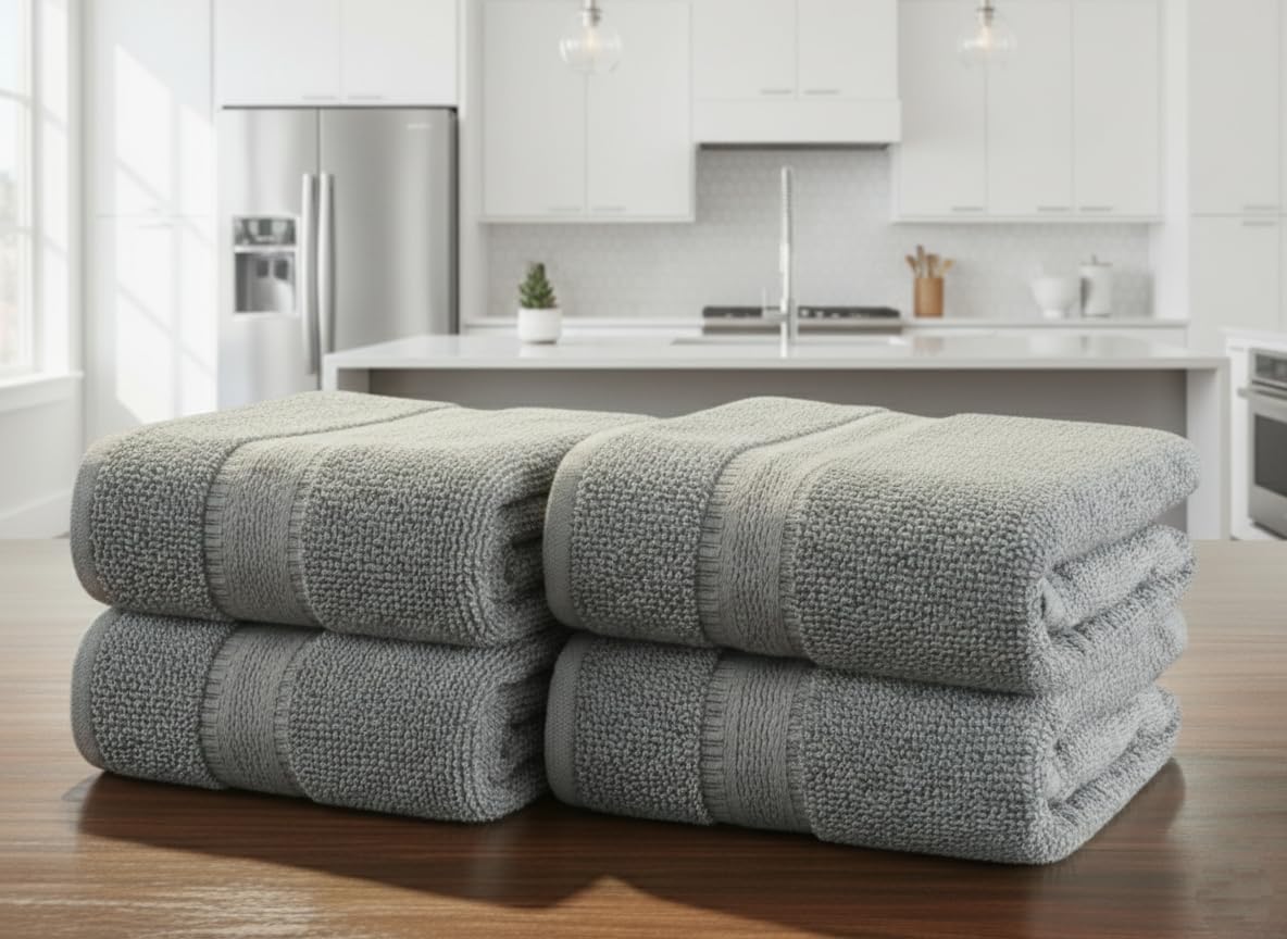 Cotton Hand Towels Pack of 4 – Ultra Soft & Highly Absorbent Bathroom Towels – Quick Dry, Durable Face Towels for Home, Kitchen & Travel (Grey)