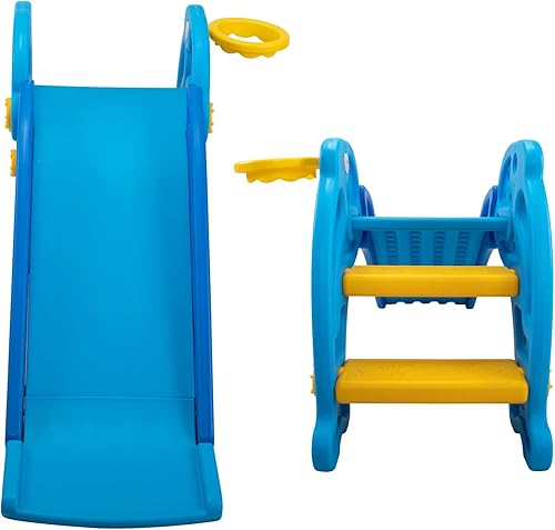 Miniatura 3 de Tobogán escalador independiente para niños de 1 a 3 años, juego de juguete deslizante para interiores y exteriores con aro de baloncesto y pelota