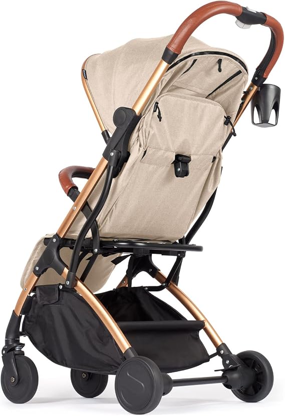 Lejoux™ Baby Pushchair Stroller– Lightweight Foldable Travel Buggy with 5-Point Harness, Adjustable Seat Back and Oversize Basket Folds with 1 Hand – Smooth Swivel Wheels Rain Cover (Beige)