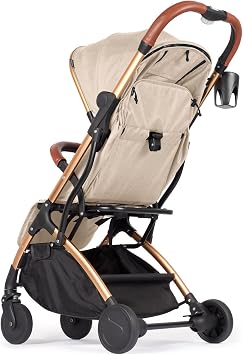 Lejoux™ Baby Pushchair Stroller– Lightweight Foldable Travel Buggy with 5-Point Harness, Adjustable Seat Back and Oversize Basket Folds with 1 Hand – Smooth Swivel Wheels Rain Cover (Beige)