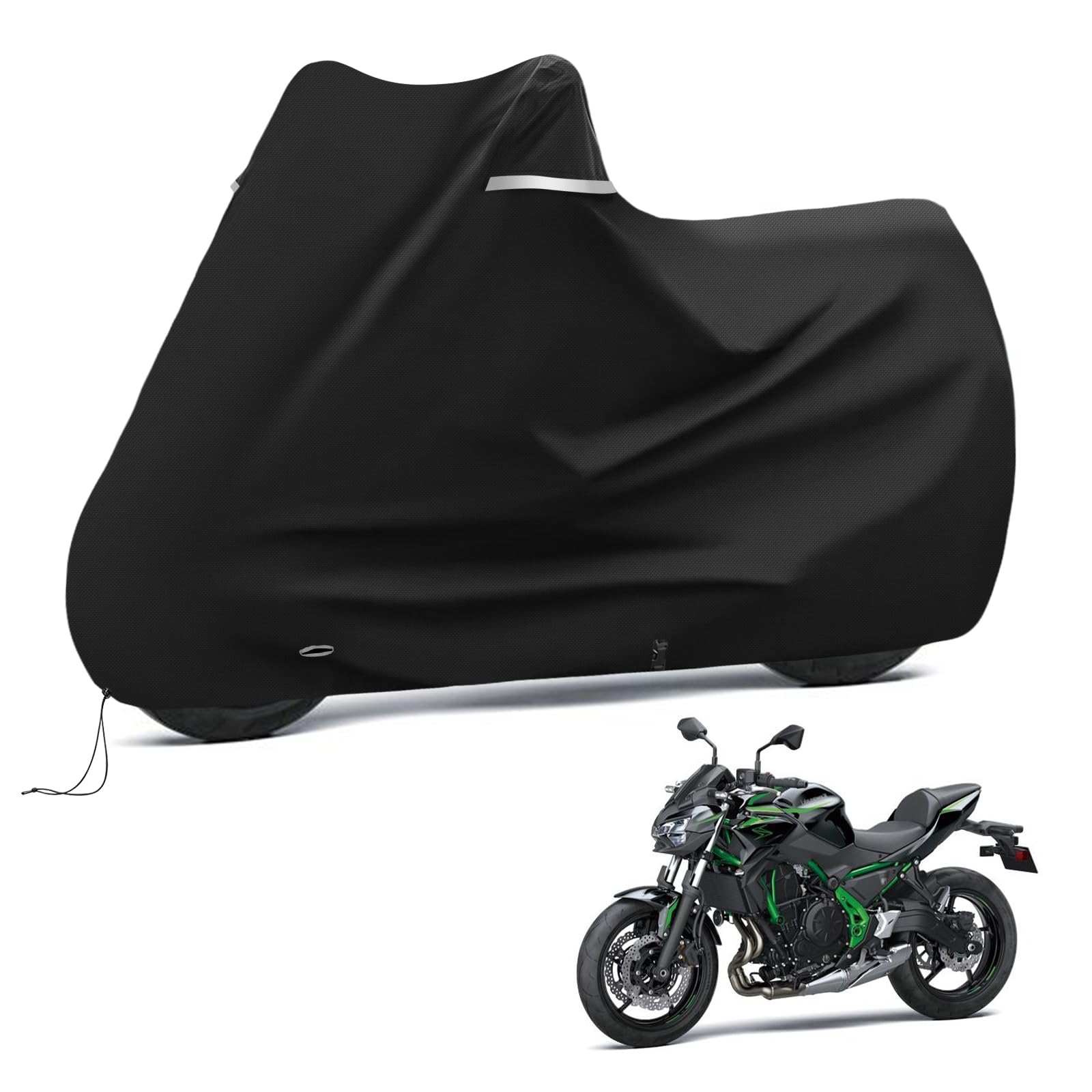 Motorradabdeckung Outdoor für Kawasaki Z650 Z900 Ohne Kofferraum, Schwarz | Wasserdicht wetterfest Motorrad Abdeckplane Abdeckung, 420D Oxford-Stoff Motorrad Abdeckung Plane