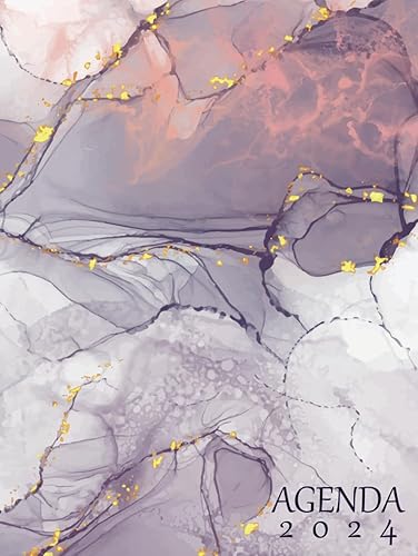 Agenda 2024 Journalier: Grand format A4 français | Planificateur journalier (365 jours) | 1 page par jour avec heure | (janvier 2024/décembre 2024) | Couverture Marbre