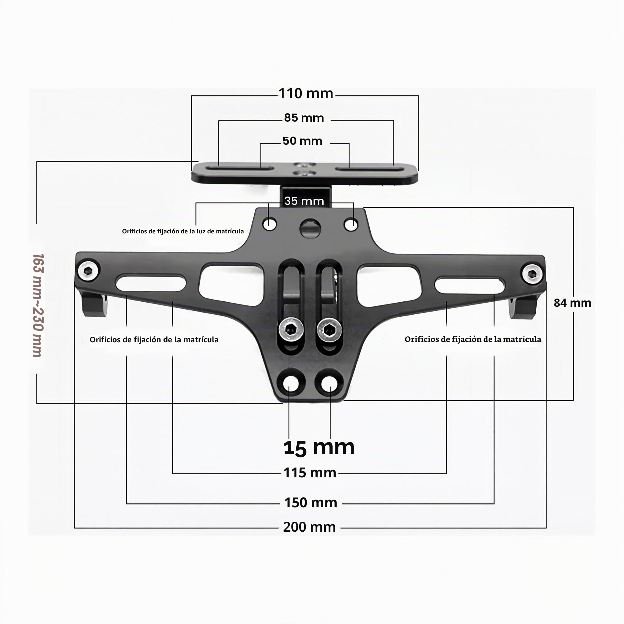 Soporte de matrícula para Motocicletas con iluminación LED giratoria Izquierda y Derecha. Soporte de matrícula Ajustable de Aluminio para la mayoría de los Modelos de Motocicletas
