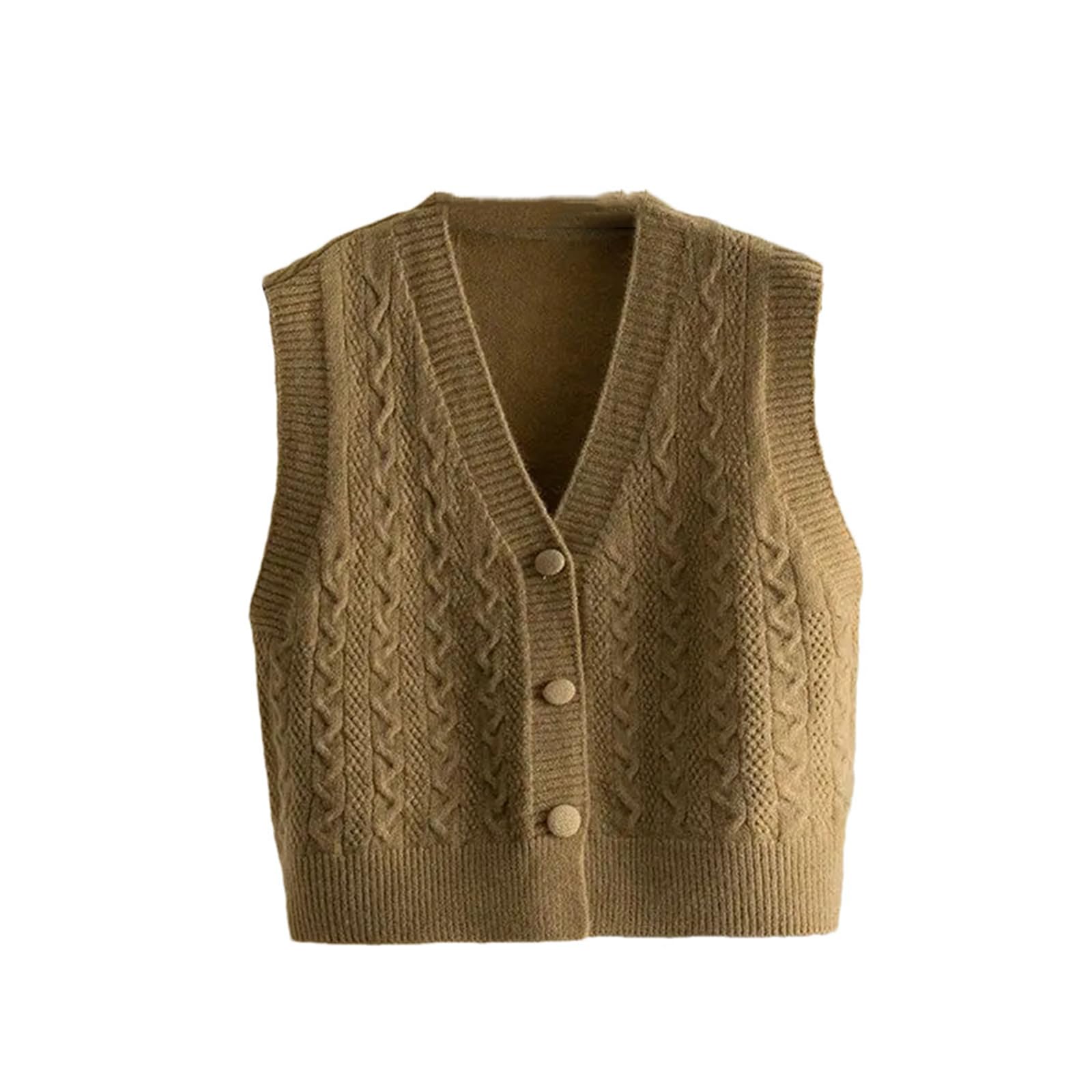 Womens Office Lady Style Sleeveless V-Neck Knitted Cardigan Vest Single Breasted Loose Fit Button Tank Top