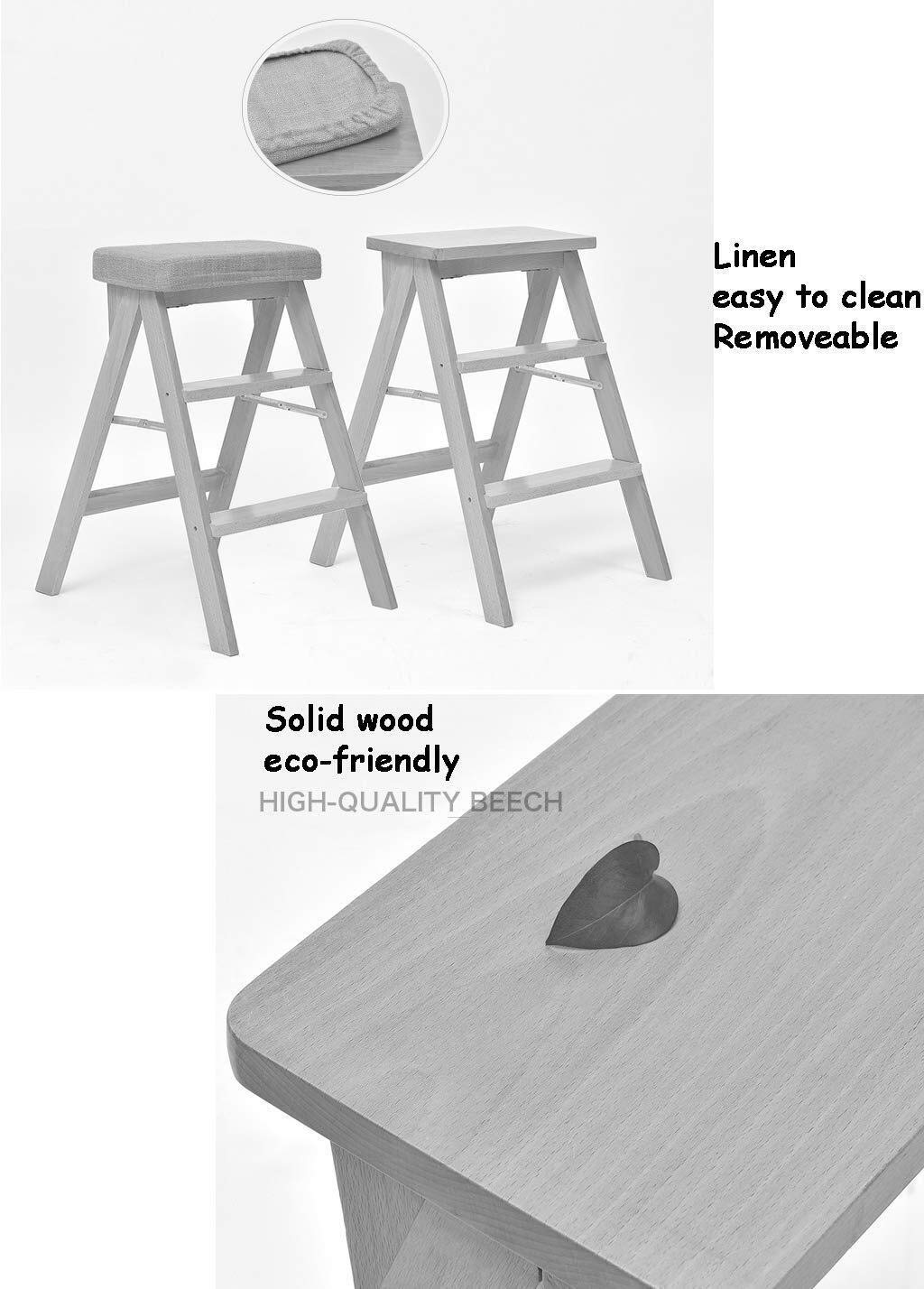 Escalera de Tijera para Escalera de Tijera/Escalera de Tijera 3 peldaños, Asiento de Esponja de Madera, hogar, Silla de Madera Taburete Alto expandido tamaño 65 cm Carga Pesada máx. 120 kg