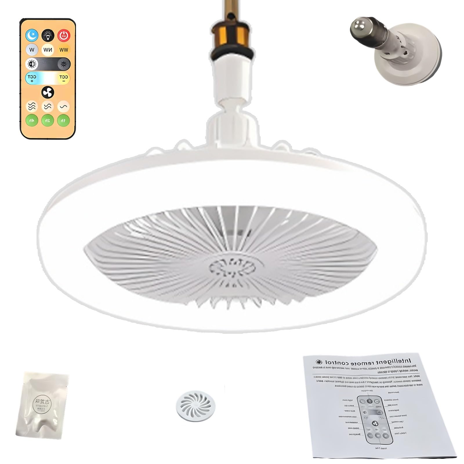 VEXYTRRON Screw-in Ceiling Fan Light, E27 Socket Fan with Remote Adjustment