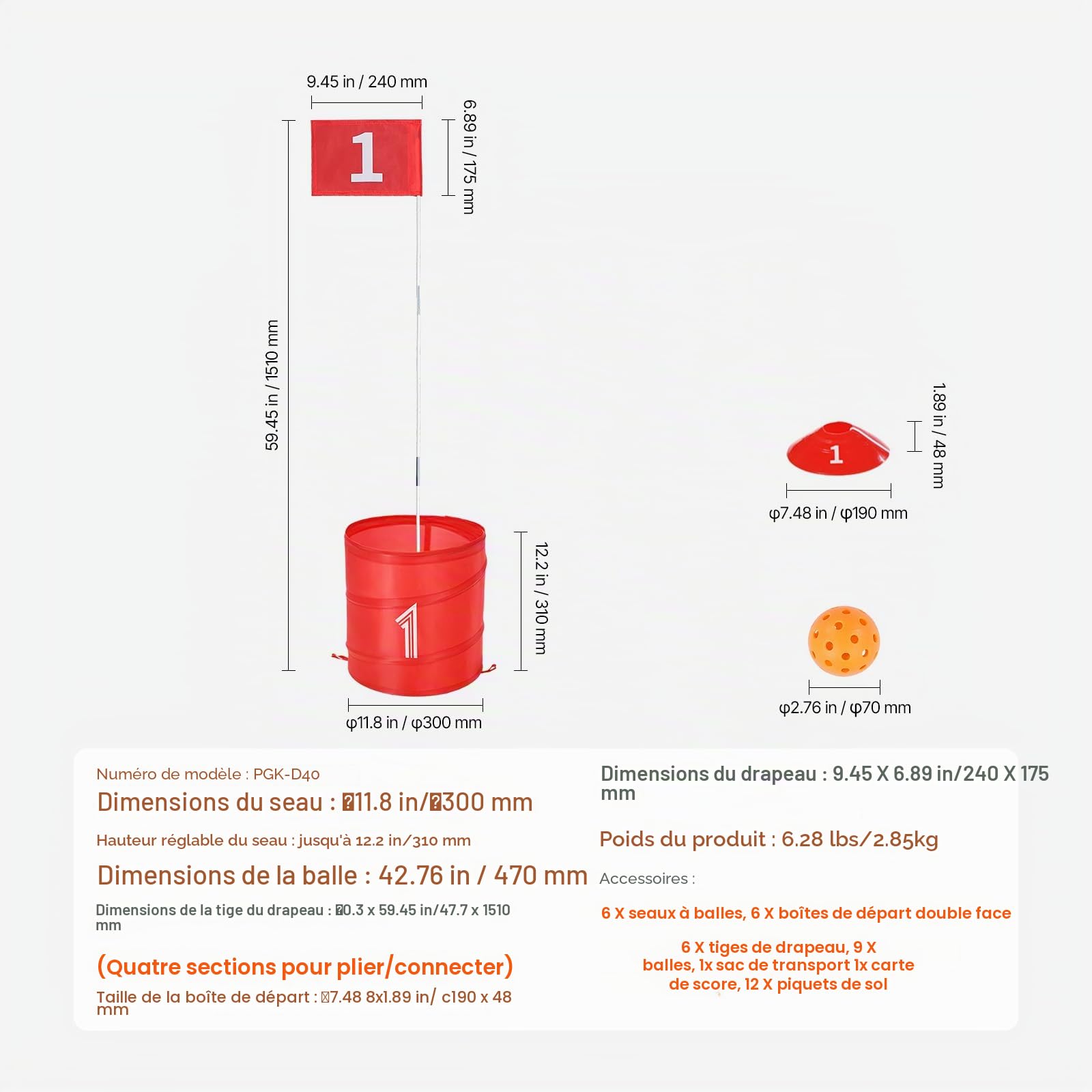 VEVOR Jeu de golf pour jardin, 6 trous, jeux d'entraînement de golf, jeu de golf pour la famille, adultes et enfants, jeux de golf portables pour pelouse, cour, camping, parc, plage
