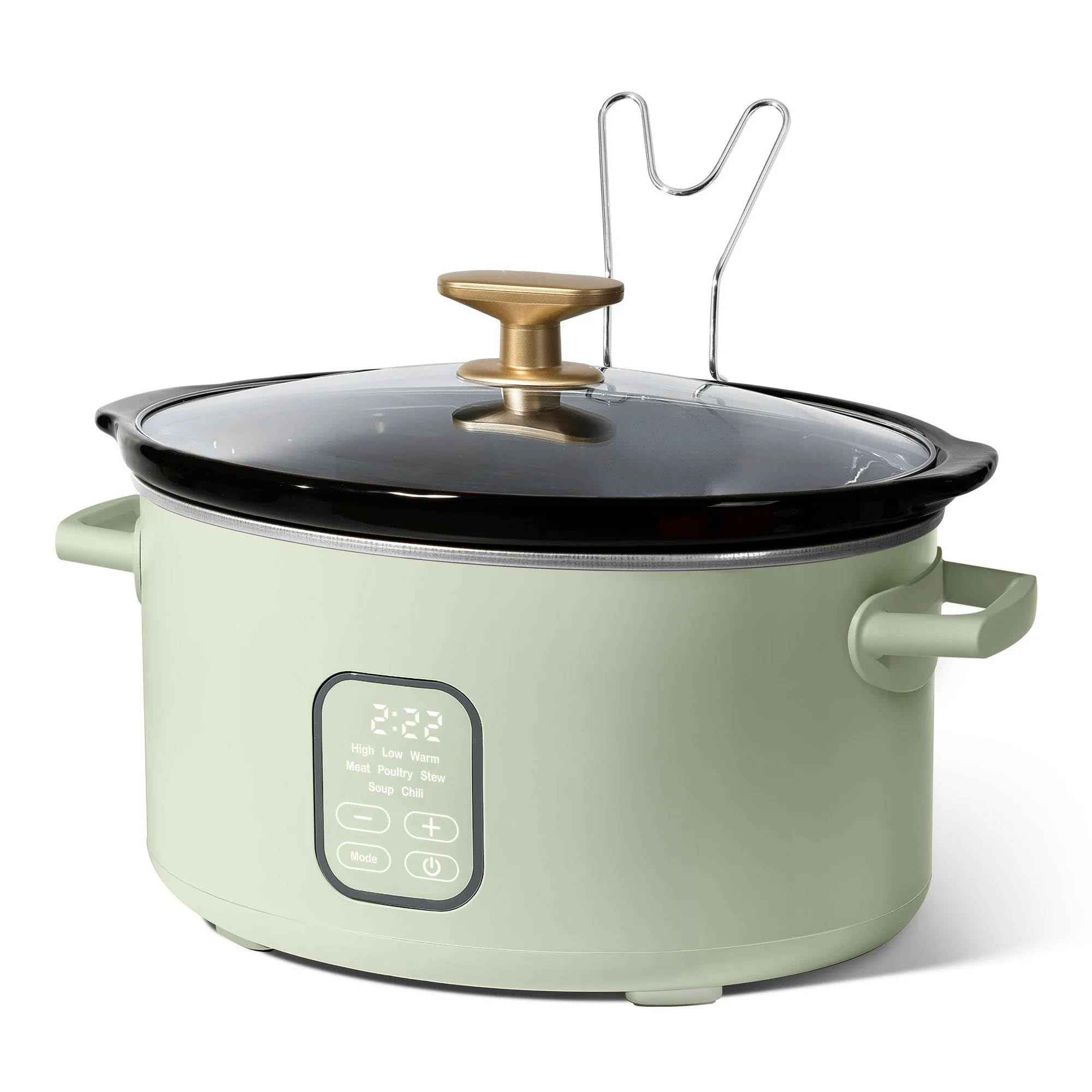 6 Qt Programmable Slow Cooker with Digital Display Countdown Timer Multiple Heat Settings Removable Ceramic Pot Glass Lid